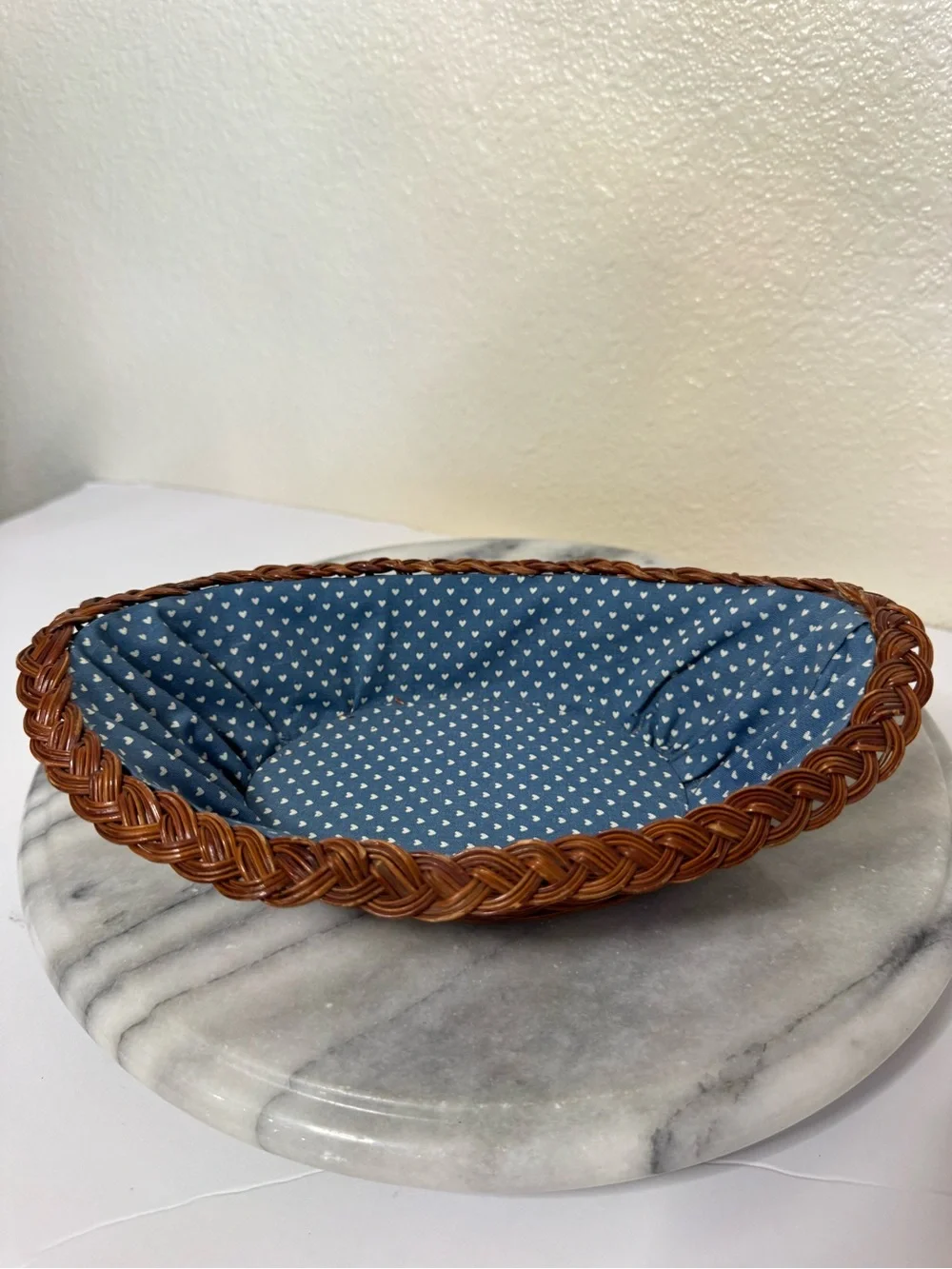 Brown Woven Basket with Blue Heart-Print Liner